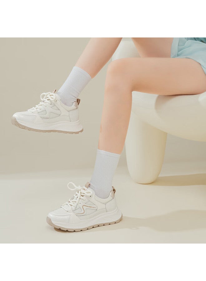Red Dragonfly New Breathable Lightweight Height-increasing Mesh Sports Shoes Casual Thick-soled White Sneakers Wtb35101 Beige/apricot Size 38 - Image 2