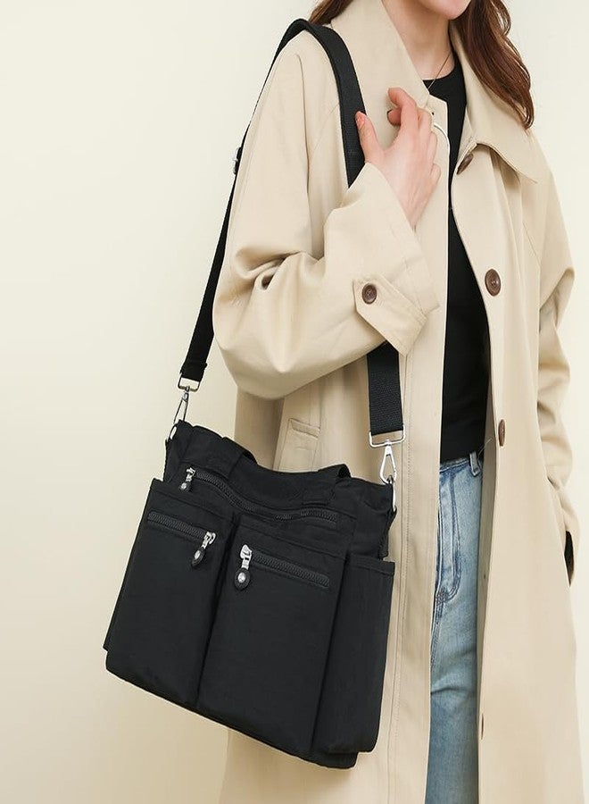 Lamprod Crossbody Aesthetic Tote Bag with zipper Shoulder Messenger School Bag Work Large multi pocket Tote Bag for Women Nylon Purse Casual Travel Handbag Commuter Tote - Image 2