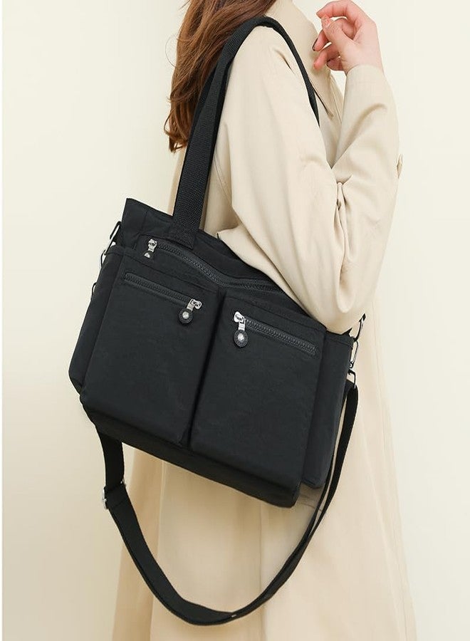 Lamprod Crossbody Aesthetic Tote Bag with zipper Shoulder Messenger School Bag Work Large multi pocket Tote Bag for Women Nylon Purse Casual Travel Handbag Commuter Tote - Image 3