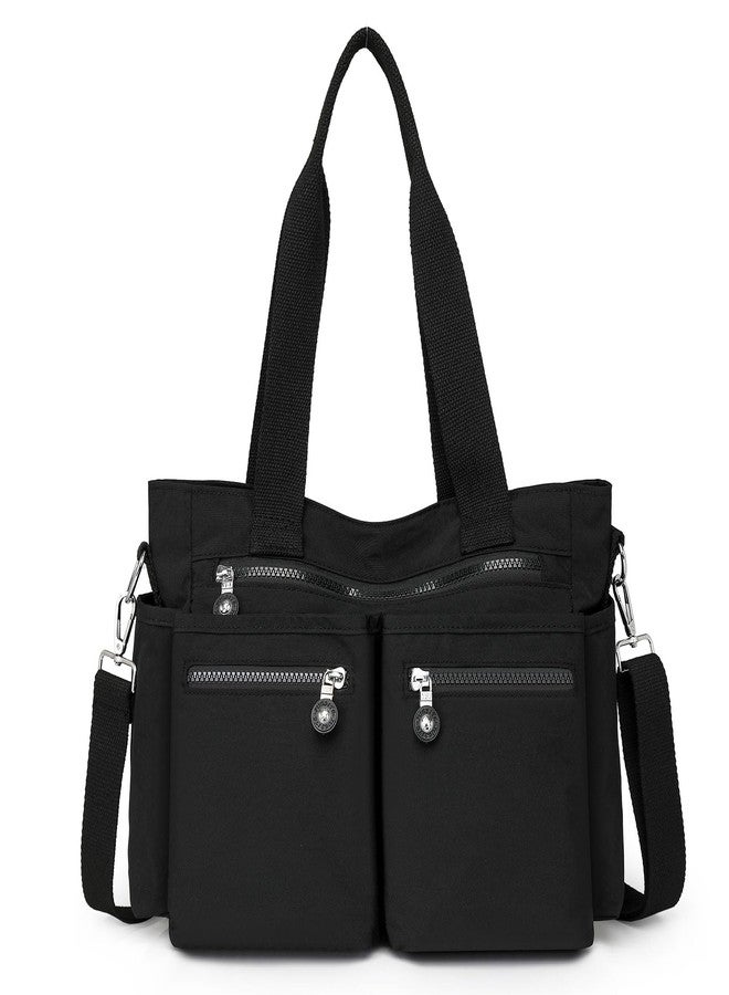 Lamprod Crossbody Aesthetic Tote Bag with zipper Shoulder Messenger School Bag Work Large multi pocket Tote Bag for Women Nylon Purse Casual Travel Handbag Commuter Tote - Image 1