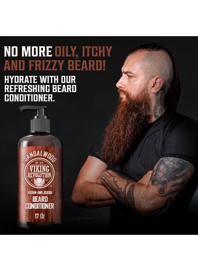 Viking Revolution Beard Conditioner w/Argan & Jojoba Oils - Softens & Strengthens - Sandalwood Scent - Beard Conditioner w/Beard Oil (17oz Conditioner) - Image 3