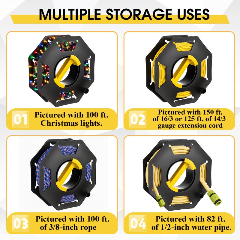 Ripeng 3 Pcs Extension Cord Storage Reels, Holds up to 150 Feet of 16/3 or 125 Feet of 14/3 Gauge Cord, Plastic Cable Winding Wheel Tangle-free with Central Handle for Extension Cords Rope Hose - Image 4