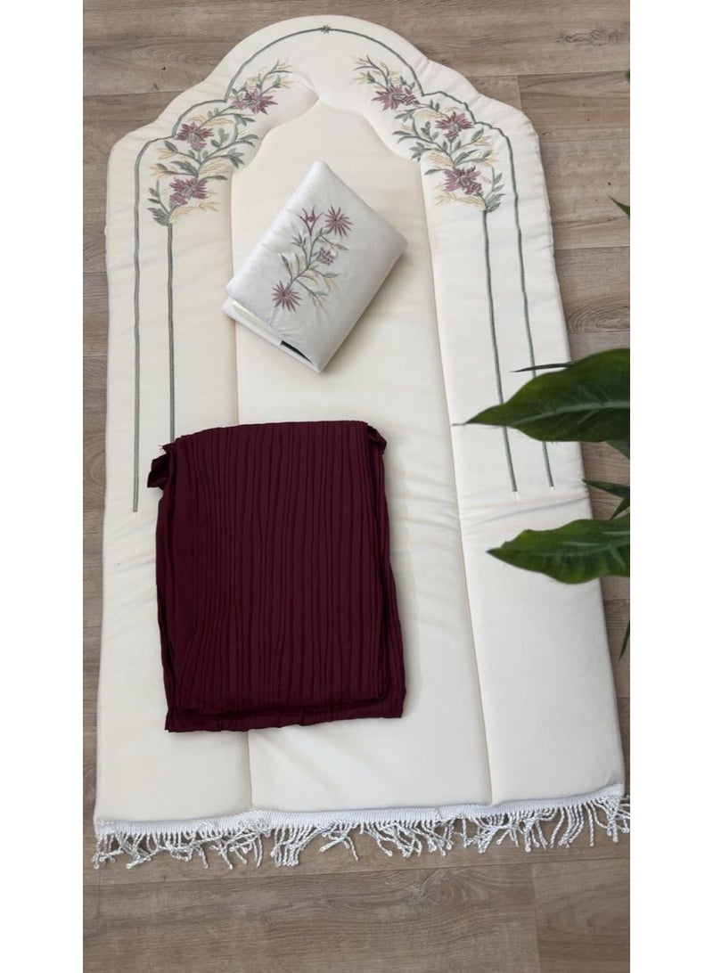 أرام سجادة صلاة اسفنج مبطن مع شرشف صلاة مرد خامة باردة و ممتازة وغلاف مصحف