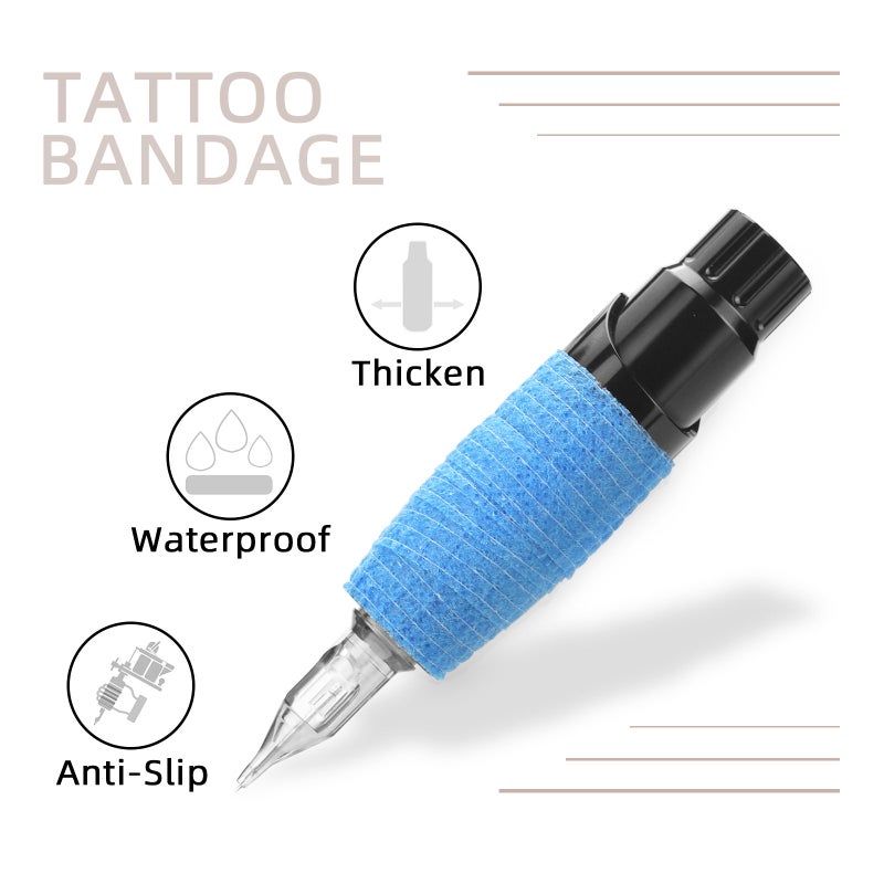 Tattoo Grip Cover Wrap - 2m Black Disposable Cohesive Tattoo Grip Tape Wrap Elastic Bandage Rolls Self-Adherent Tape for Tattoo Machine Grip Tube Accessories, Sports Tape（blue) - Image 4