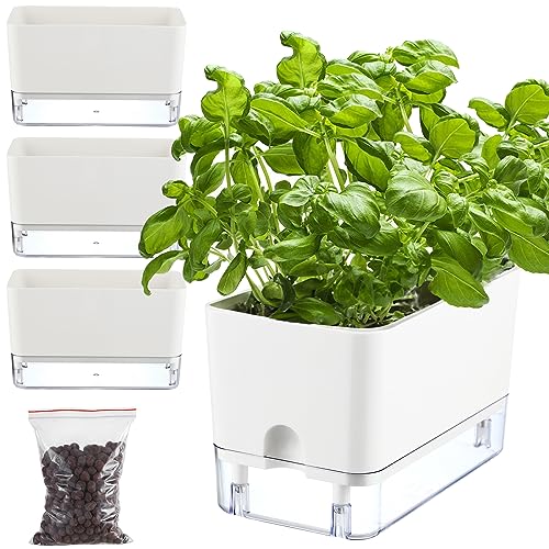 Planterhoma Self Watering Plant Pots for Indoor Plants 10 inch 3 Packs Rectangle SelfWatering Planters with Drainage Hole White African Violet Pots for Devils Ivy Spider Plant Orchid Herb