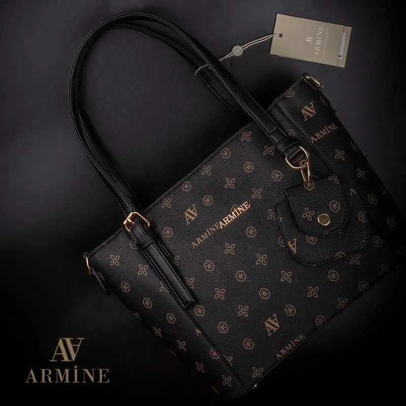 ARMINE حقيبة كتف نسائية كبيرة بطبعة سوداء
