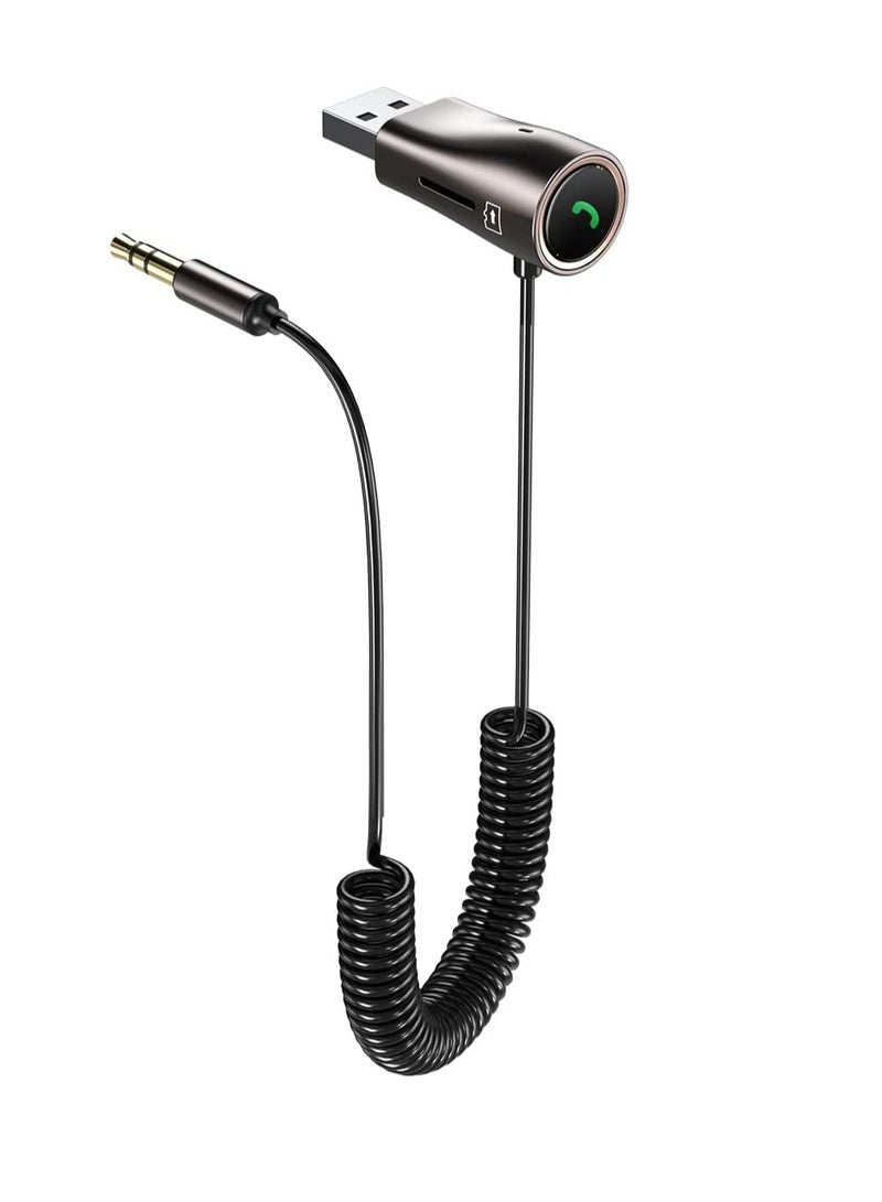 محول بلوتوث للسيارة، جهاز استقبال بلوتوث 5.0 بسلك 3.5 مم، محول لاسلكي مع ميكروفون مدمج للمكالمات بدون استخدام اليدين، متوافق مع مكبر الصوت في السيارة والصوت المنزلي. - Image 1