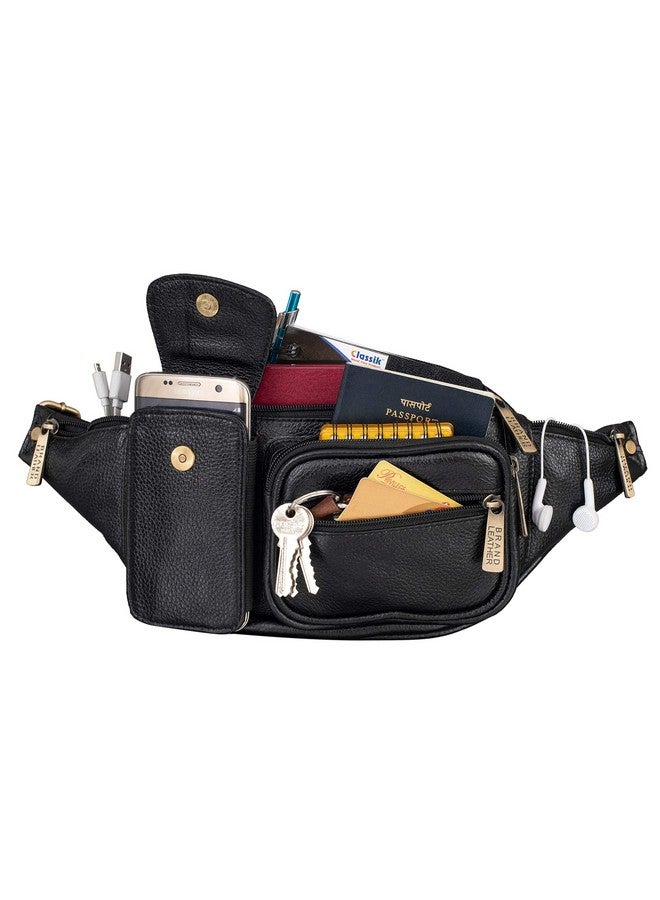 BRAND LEATHER Genuine Leather Stylish Waist Bag Elegant Style Travel Pouch Passport Holder with Adjustable Strap (Black) - Image 5
