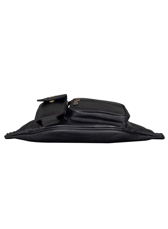 BRAND LEATHER Genuine Leather Stylish Waist Bag Elegant Style Travel Pouch Passport Holder with Adjustable Strap (Black) - Image 3
