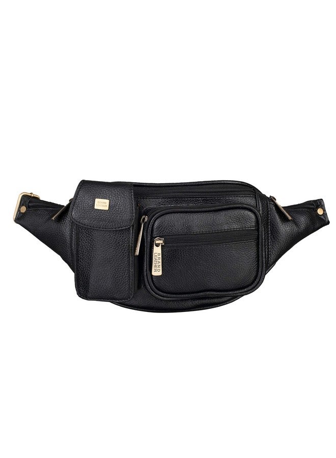 BRAND LEATHER Genuine Leather Stylish Waist Bag Elegant Style Travel Pouch Passport Holder with Adjustable Strap (Black) - Image 4