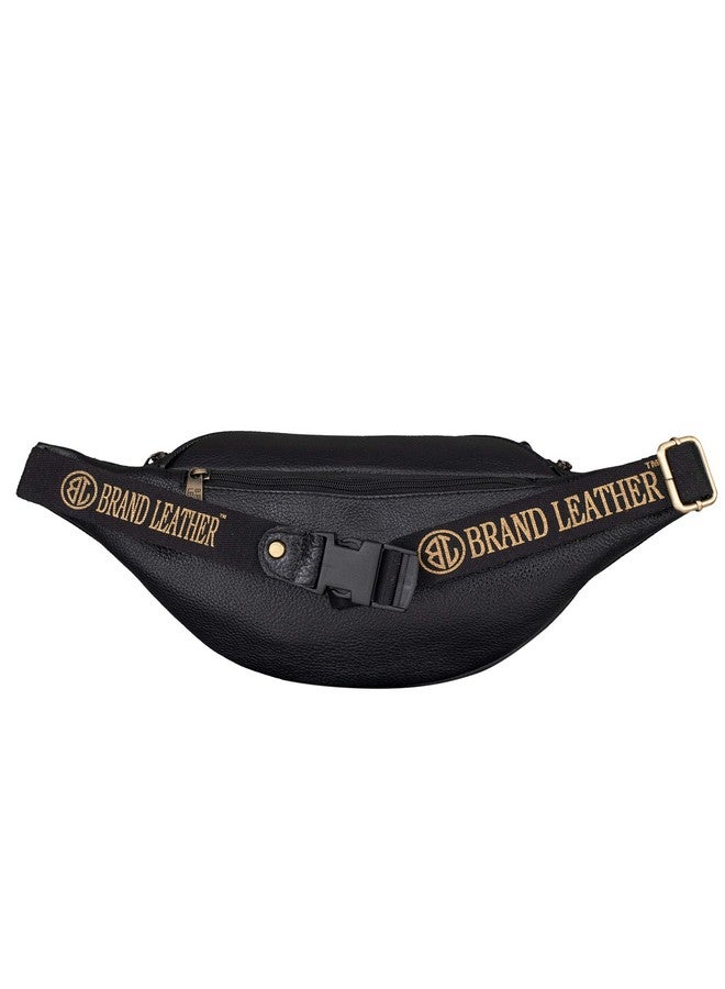 BRAND LEATHER Genuine Leather Stylish Waist Bag Elegant Style Travel Pouch Passport Holder with Adjustable Strap (Black) - Image 2