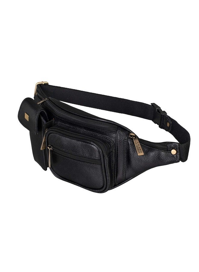 BRAND LEATHER Genuine Leather Stylish Waist Bag Elegant Style Travel Pouch Passport Holder with Adjustable Strap (Black) - Image 1