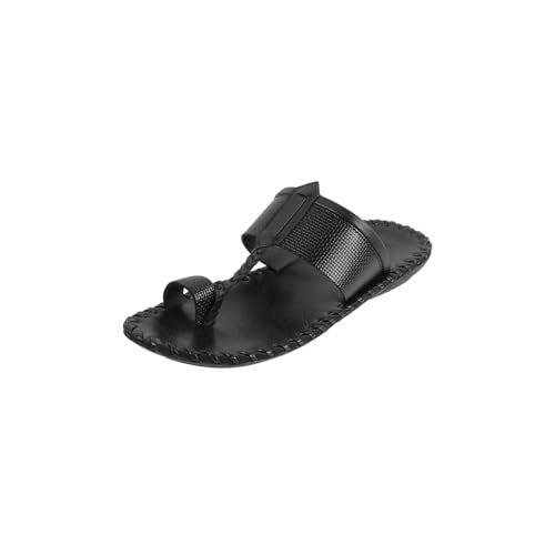 Mochi Men Black Synthetic Leather Kolhapuri Chappal UK/6 EU/40 (16-955) - Image 1