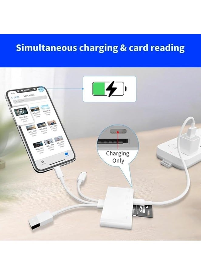 Green Tiger 5-in-1 Memory Card Reader - USB OTG Adapter & SD Card Reader Compatible with iPhone, USB C and USB A Device, Portable USB Camera Adapter 5 in 1 USB Female OTG Adapter (White) - Image 3
