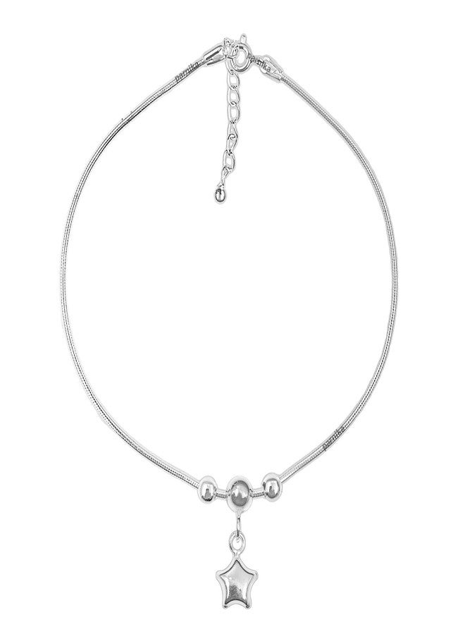 Parnika 925 Trendy Movable Star Charm Threaded in Payal (Anklet) in Pure 92.5 Sterling Silver for Girls/Women - One Piece (Star charm - 1 Piece) - Image 1