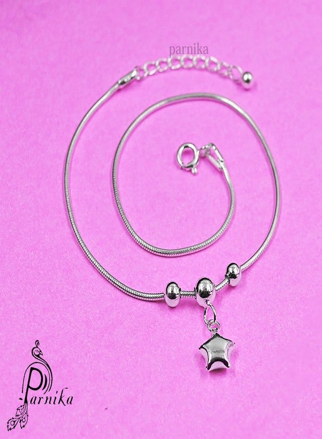 Parnika 925 Trendy Movable Star Charm Threaded in Payal (Anklet) in Pure 92.5 Sterling Silver for Girls/Women - One Piece (Star charm - 1 Piece) - Image 2