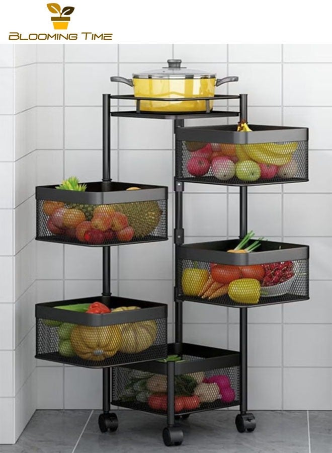 BLOOMING TIME 5-layer square storage rack kitchen rotating vegetable rack with wheels  - Image 1