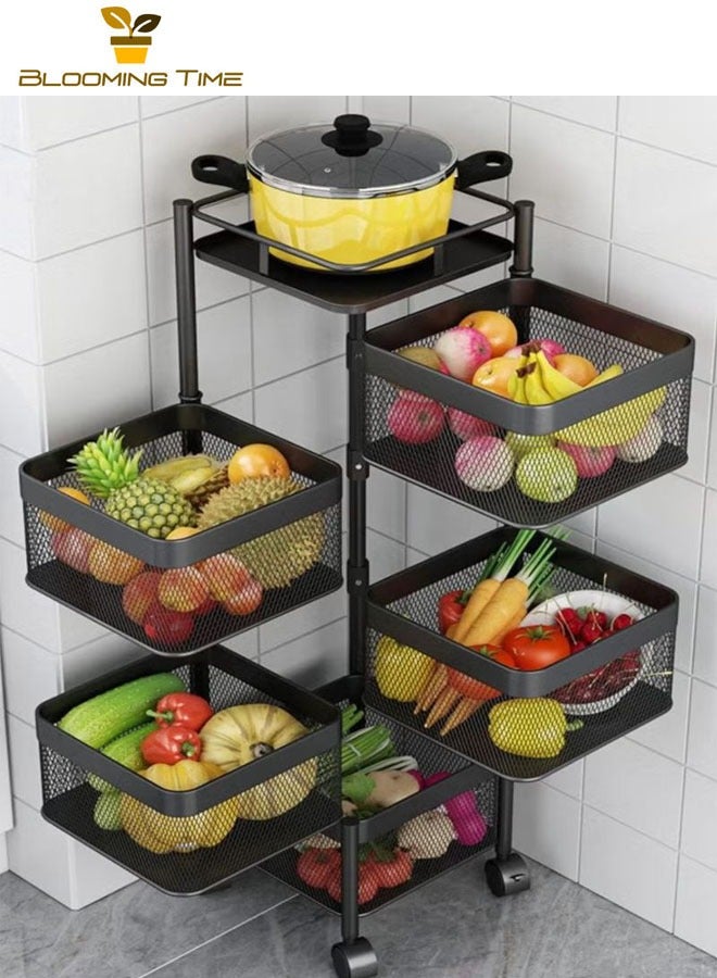 BLOOMING TIME 5-layer square storage rack kitchen rotating vegetable rack with wheels  - Image 2