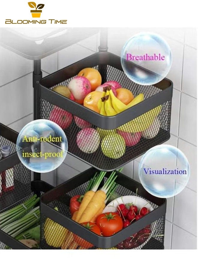 BLOOMING TIME 5-layer square storage rack kitchen rotating vegetable rack with wheels  - Image 3