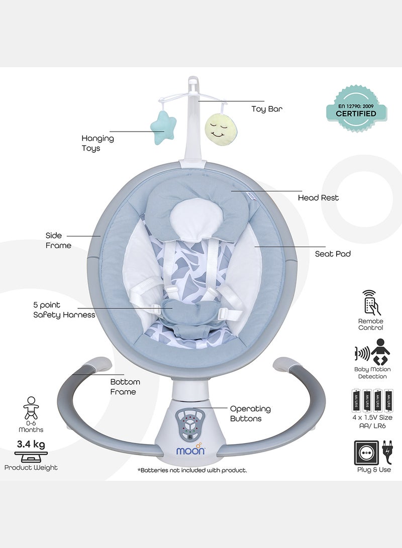 Moon 5 Point Harness Baby Swing, 0-6M, Holds Upto 9Kg With Remote Control - Image 2