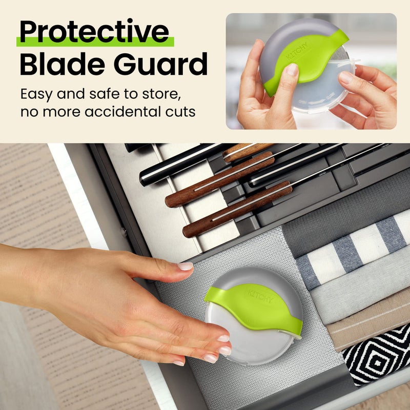 Kitchy Pizza Cutter Wheel with Protective Blade Cover, Ergonomic Pizza Slicer (Green) - Image 4