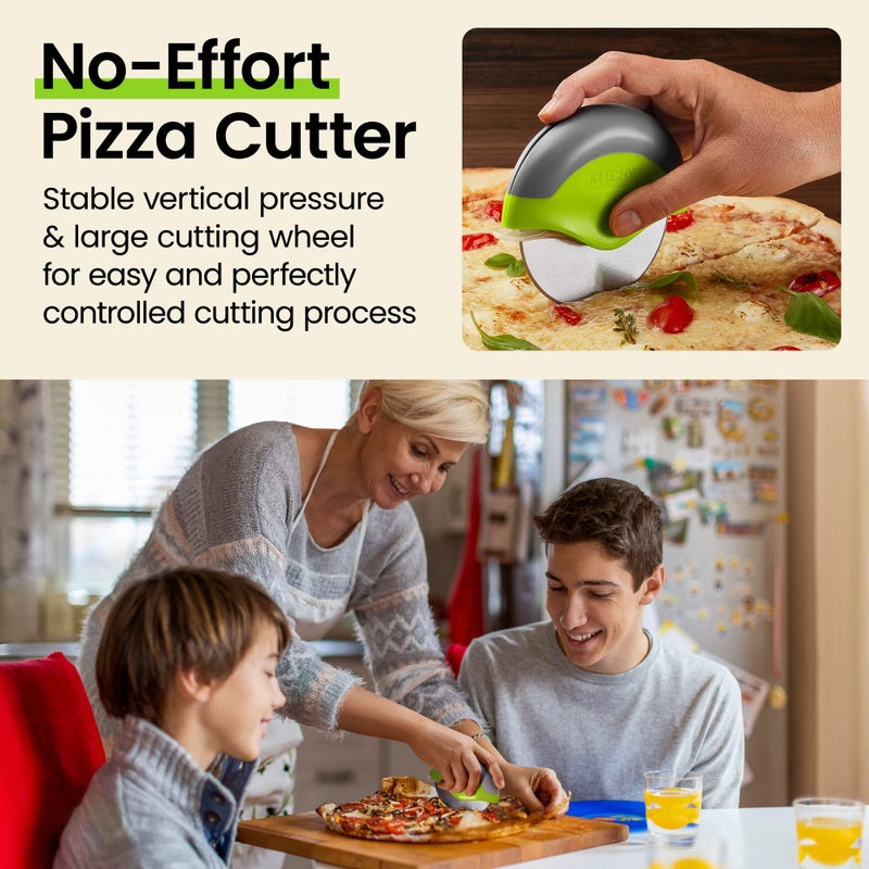Kitchy Pizza Cutter Wheel with Protective Blade Cover, Ergonomic Pizza Slicer (Green) - Image 2
