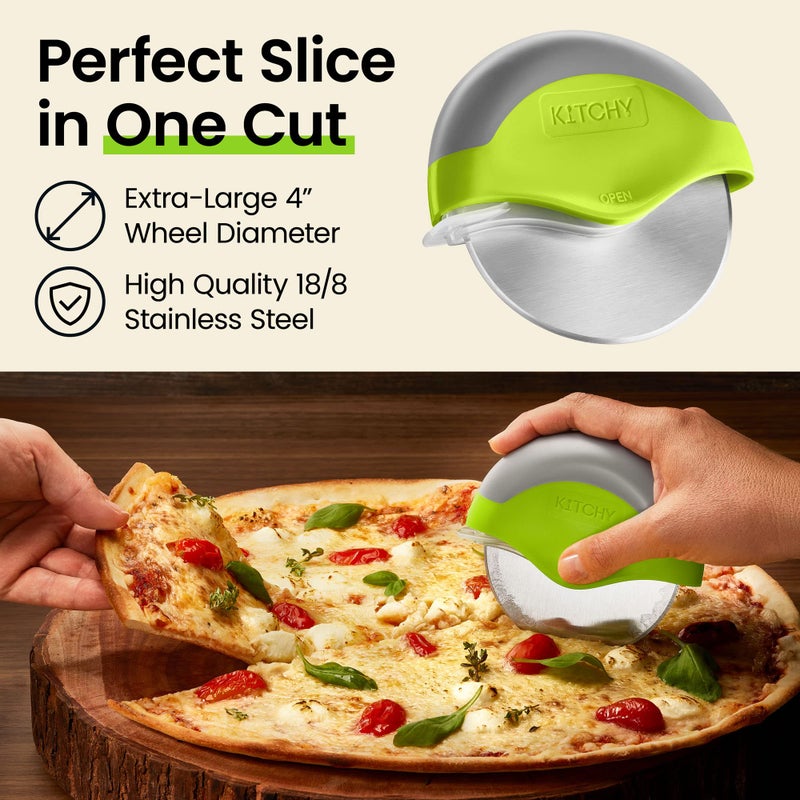 Kitchy Pizza Cutter Wheel with Protective Blade Cover, Ergonomic Pizza Slicer (Green) - Image 3