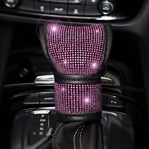 ToBeQueen Bling Pink Steering Wheel Cover Set Bling Car Accessories Set,Steering Wheel Cover Fit 15Inch, Sparkling Shoulder Pad, Rhinestone Gear Shift Cover and Cup Holder, 7 Pack, Pink - Image 4
