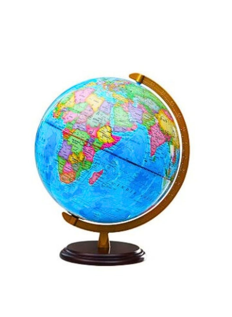 25 CM World Globe Political Map Educational Geographic Globe Globe with Light Wood Base Alloy Globe  - Image 1