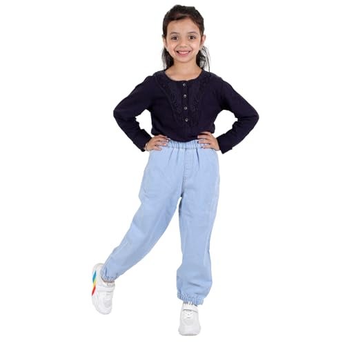 superminis Girls Denim Jeans | Stretchable Blue Cat Print Jeans for Girls 3–10 Years | Soft Comfortable Kids Denim Pants for Casual (8-9 Years, Sky Blue) - Image 2