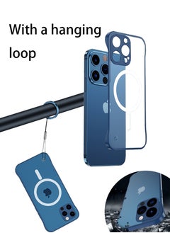 iPhone 14 Pro Max case,iPhone 14 Pro Max case Ultra-Slim, Compatible with MagSafe Frameless Phone Case, with Mag Safe Wireless Charging Anti-Yellow and Shockproof Magnetic Case, Blue Clear Case with Loops