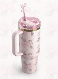 Stanley Love Shack Fancy H2.0 Flow State 40oz  Cortex Tumbler, Stainless Steel Vacuum Insulated Quencher with Lid, Straw, and Stopper, Ideal for Water and Iced Tea, Keeps Drinks Cold, Presented in Elegant Gift-Ready Packaging PINK  - Image 3