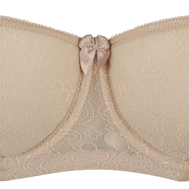 Rosme Women's Balconette Bra with Push Up Effect â€“ Plus Size Sexy Lace Demi Half Cup Bra â€“ Lightly Padded Underwired Low Cut Mesh Design Grand, Beige, Size 38B - Image 5