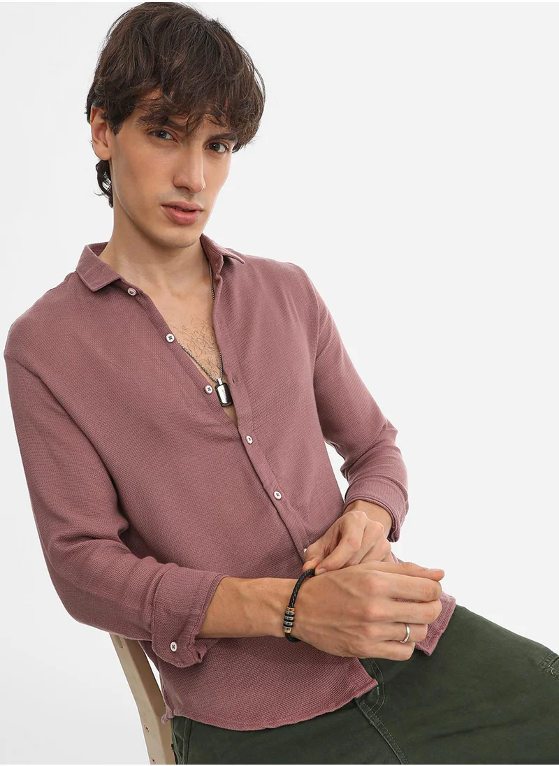 Campus Sutra Men's Nude Pink Woven-Textured Shirt