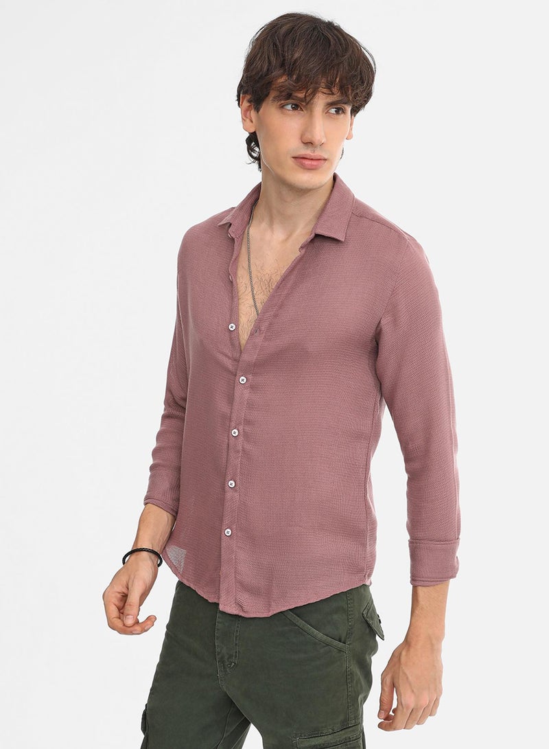 Campus Sutra Men's Nude Pink Woven-Textured Shirt - Image 3