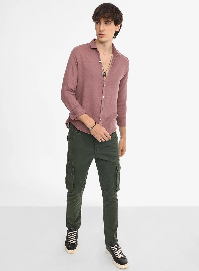 Campus Sutra Men's Nude Pink Woven-Textured Shirt