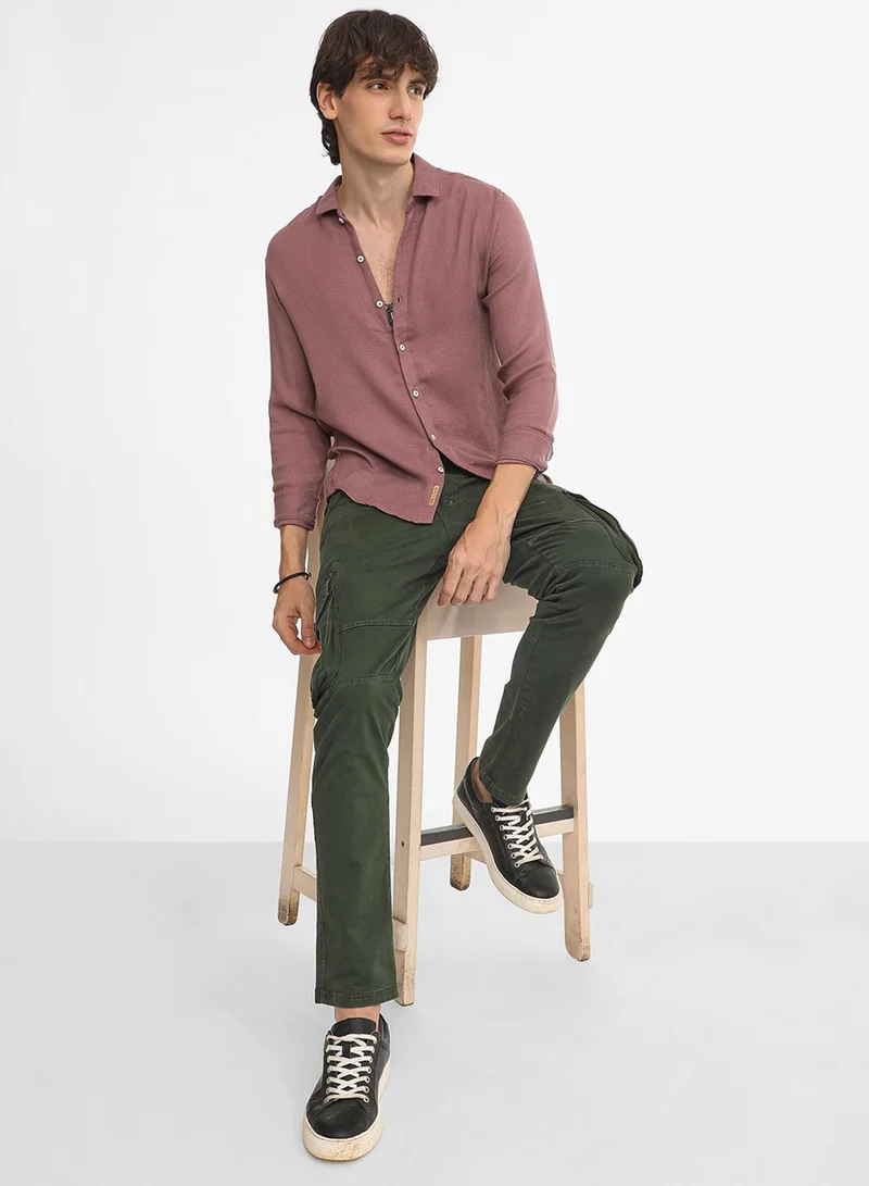 Campus Sutra Men's Nude Pink Woven-Textured Shirt