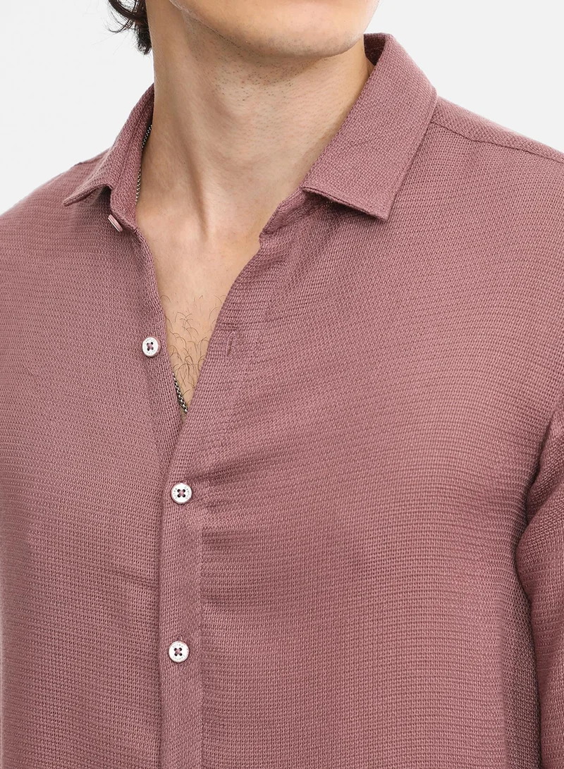 Campus Sutra Men's Nude Pink Woven-Textured Shirt