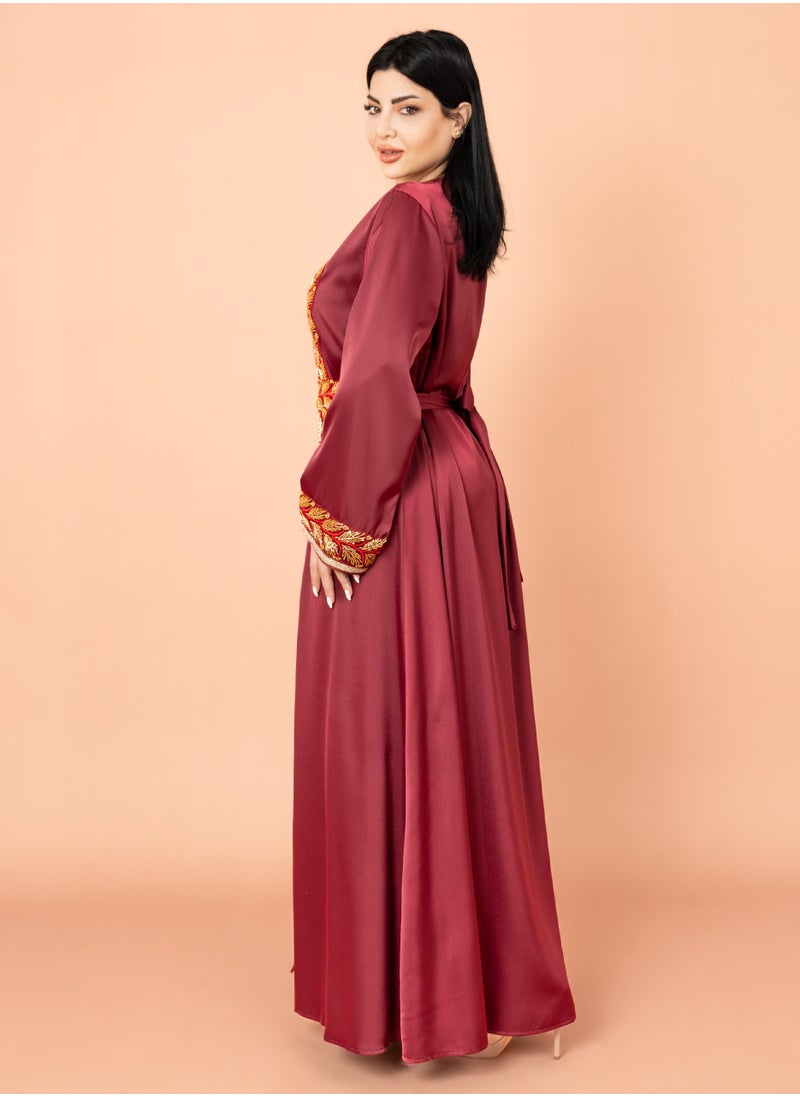 IKKXA Belted Elegant 2-Piece Kaftan IK2008 Maroon  - Image 3