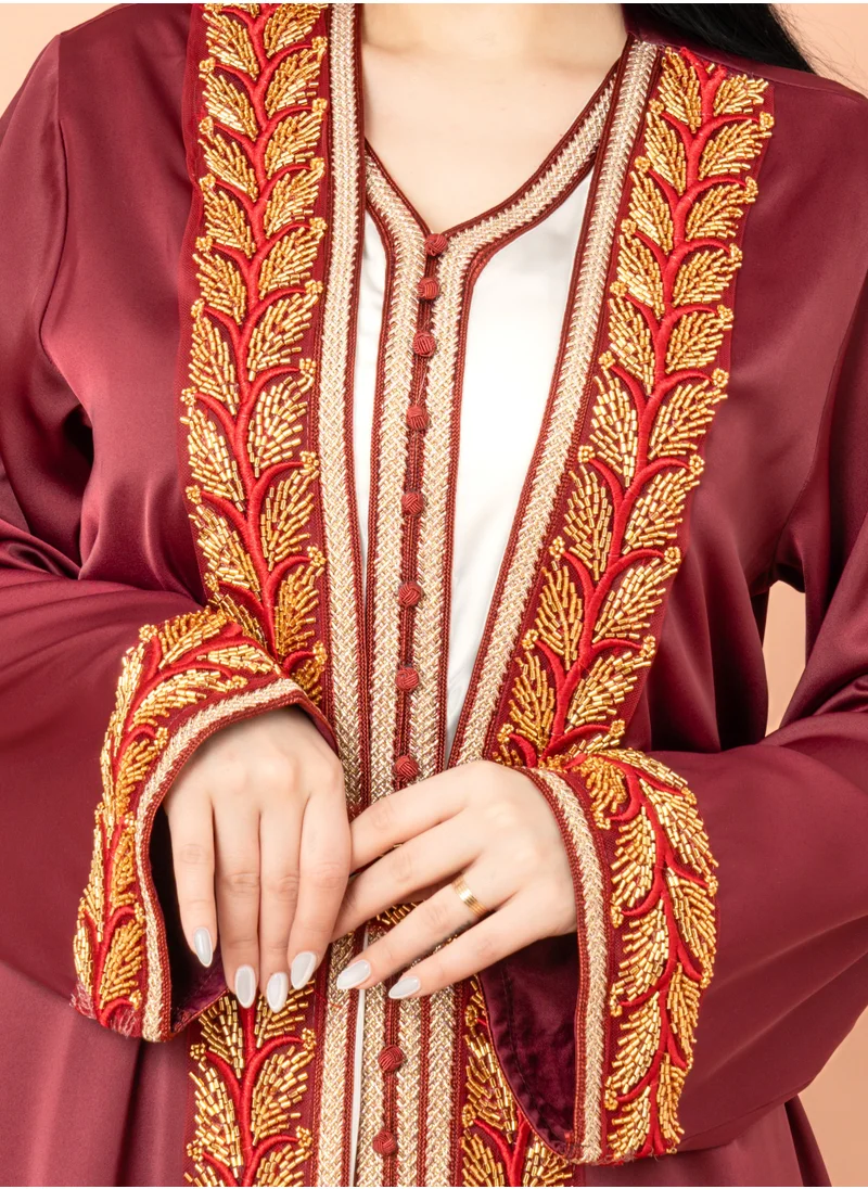 IKKXA Belted Elegant 2-Piece Kaftan IK2008 Maroon