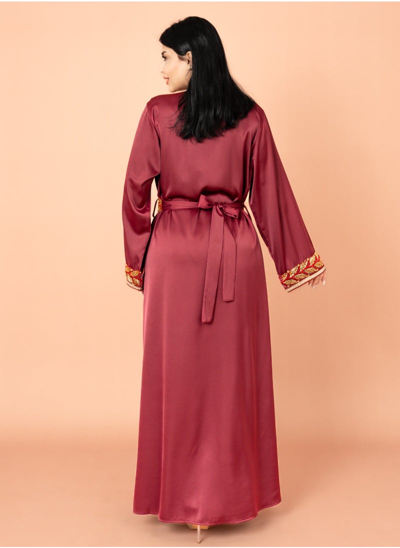 IKKXA Belted Elegant 2-Piece Kaftan IK2008 Maroon  - Image 4