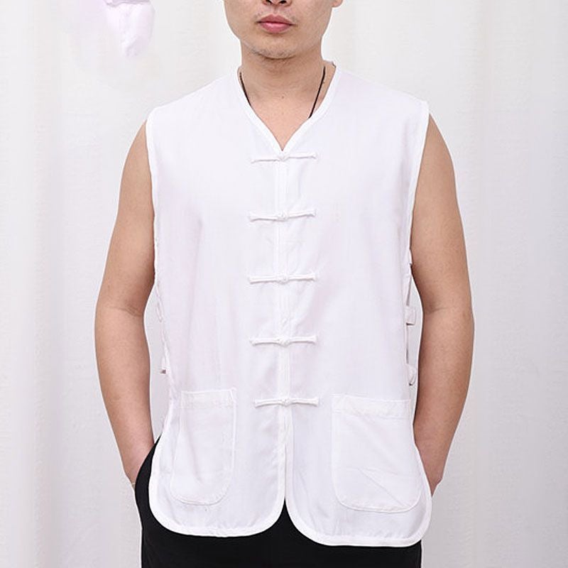 Traditional Buckle Old Coarse Cloth Tang Coat Mens Vest and Vest for Summer Old Man Sweatshirt Chinese Style Waistcoat Chinese Style White  - Image 1
