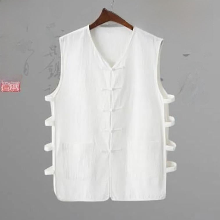 Traditional Buckle Old Coarse Cloth Tang Coat Mens Vest and Vest for Summer Old Man Sweatshirt Chinese Style Waistcoat Chinese Style White  - Image 2