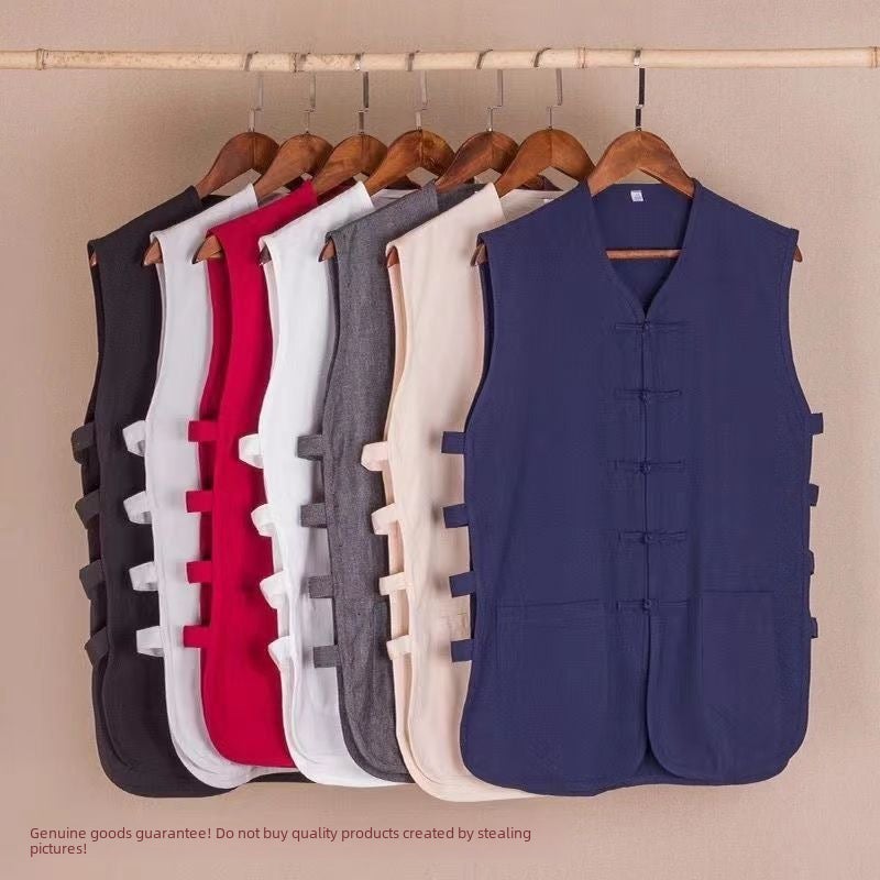Traditional Buckle Old Coarse Cloth Tang Coat Mens Vest and Vest for Summer Old Man Sweatshirt Chinese Style Waistcoat Chinese Style White  - Image 4