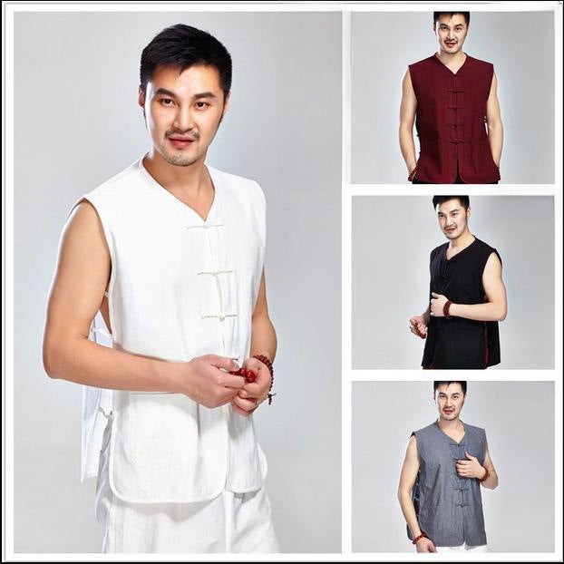 Traditional Buckle Old Coarse Cloth Tang Coat Mens Vest and Vest for Summer Old Man Sweatshirt Chinese Style Waistcoat Chinese Style White  - Image 5