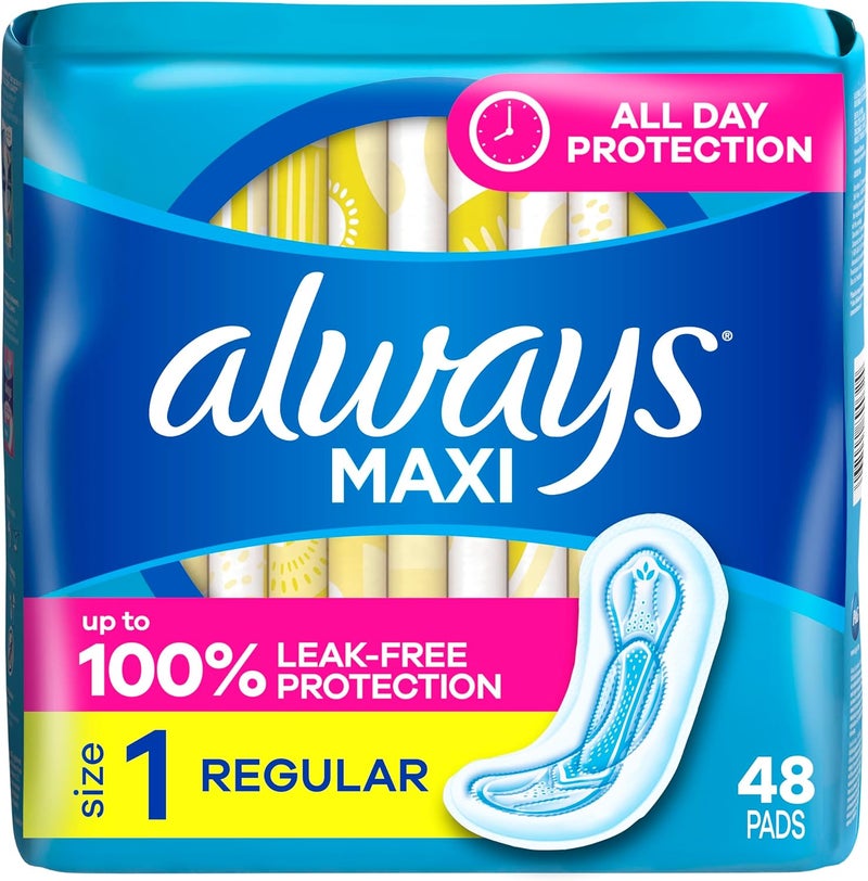 Always Maxi Daytime Pads Without Wings, Size 1, Regular, Unscented, 48 Count - Image 1