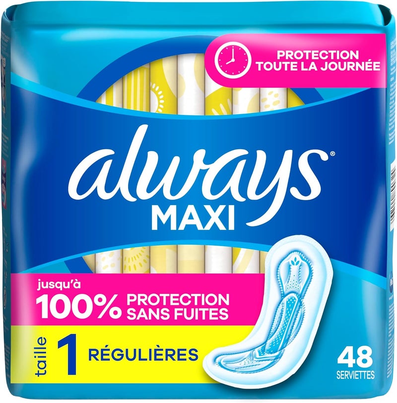 Always Maxi Daytime Pads Without Wings, Size 1, Regular, Unscented, 48 Count - Image 2