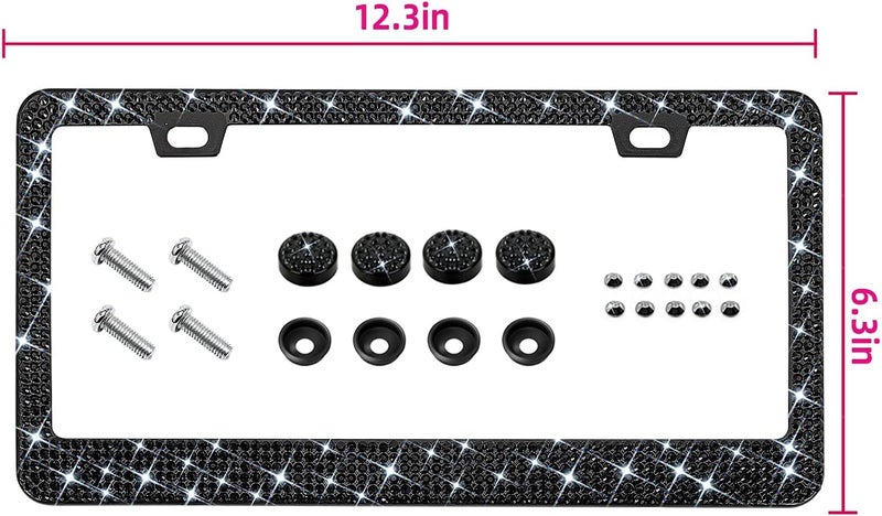 EWBN Bling Rhinestone License Plate Frame for Women 2PC, Sparkly Stainless Steel Frames & Over 1200 pcs Finest 14 Facets Black Glass Crystals Premium Diamond+GiftBox(Black) - Image 3