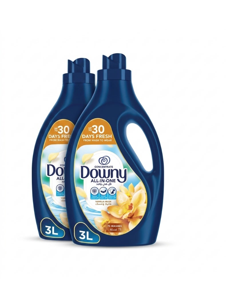 Downy Concentrate Fabric Softener All-In-One, Vanilla Musk, 3L (Pack of 2 - Total 6L) - Image 1
