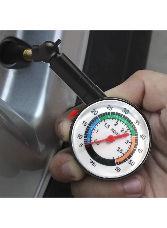 Black Handle Tire Pressure Gauge with Dial and Hose for All Vehicles - Image 3